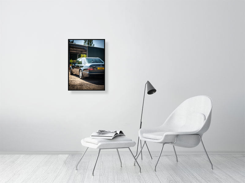 Classic Mercedes-Benz E-class W124 E500 equipped with M119 V8 engine. Print or framed art photography.