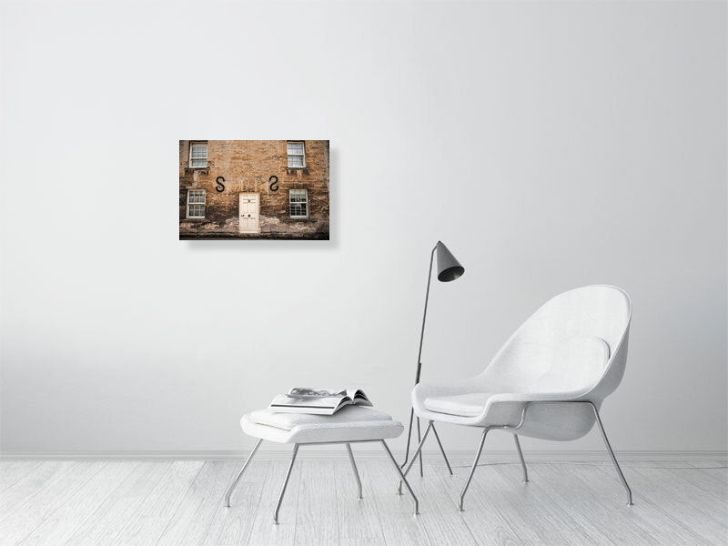 Old limescale brick building in historic town of Northleach, Cheltenham, Cotswold. Print or framed art photography, wall decor.