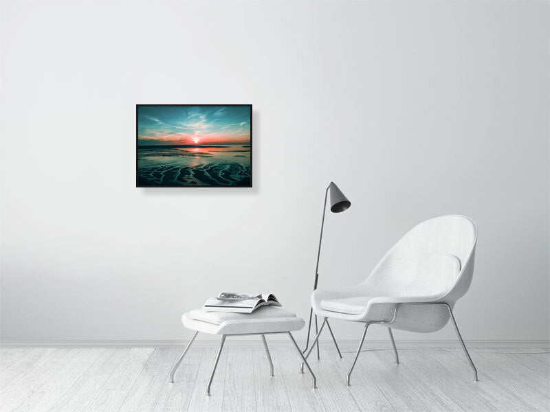 Sunset on a beach, Wales, Framed Print Photography Art
