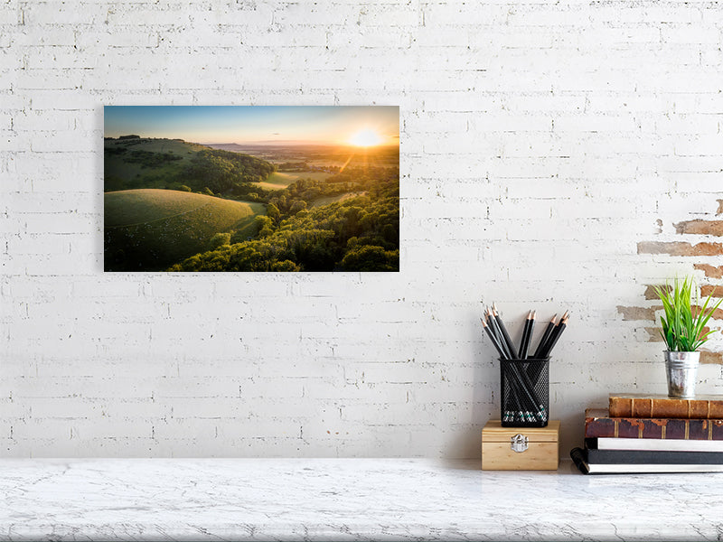 Devils Dyke in a golden hour on a warm summer evening, Brighton, UK. Print or framed photography art.