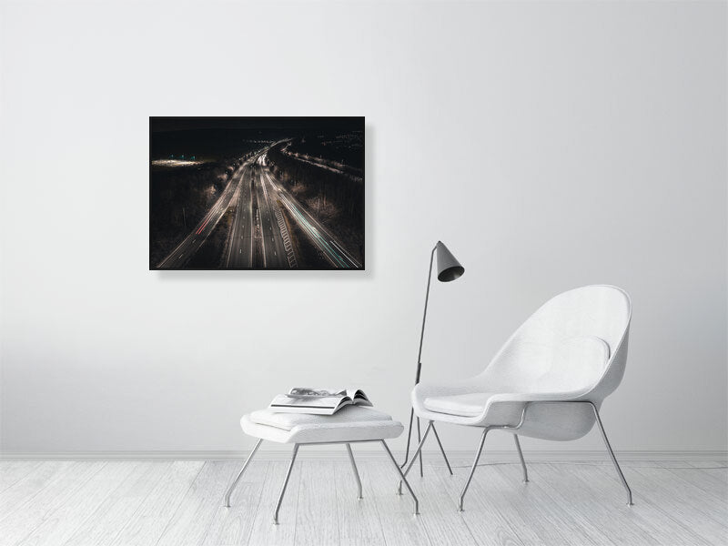Night motorway by the city on a winter night. Print or framed art photography.