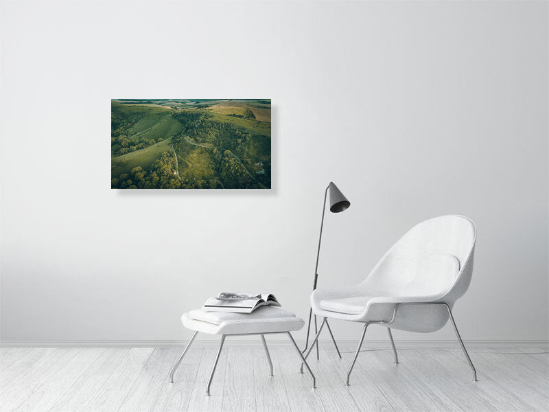 Green landscape by Ditchling Beacon on early summer evening. Print photography art.