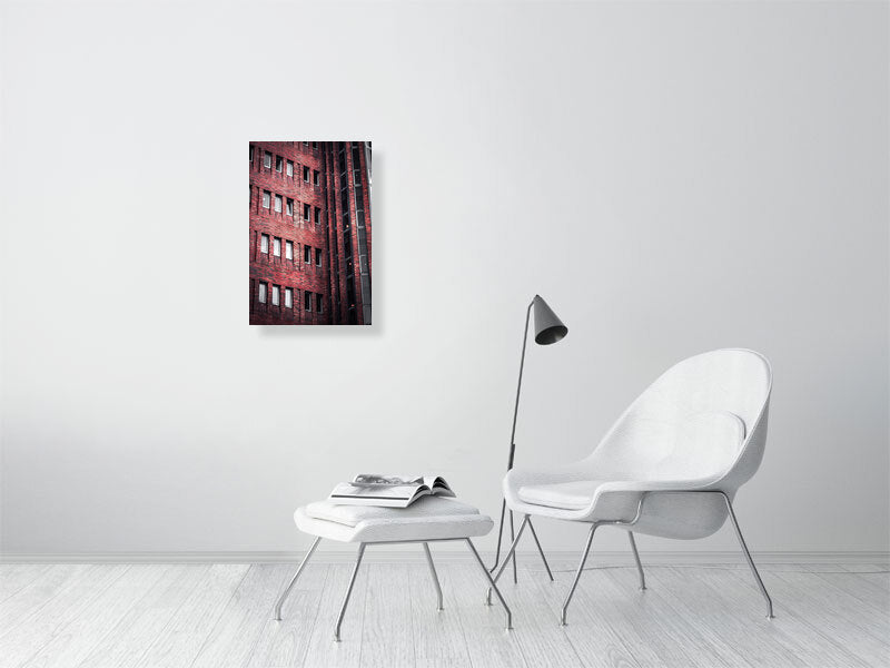 Mid-century modern architecture red brick building in Brighton, UK. Print or framed photography art.