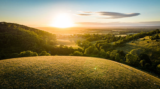 Sunset watch on a hills of Devil's Dyke on a Spring evening. Print or framed art photography.