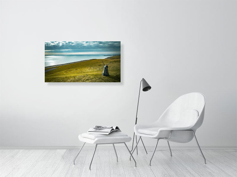 Lonely windmill on shores of England. Rottingdean, Brighton. Print or framed photography art.