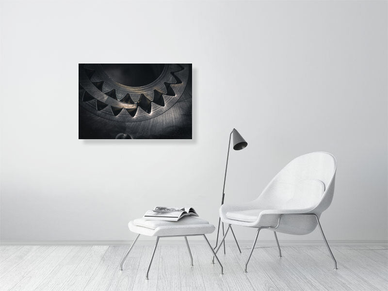 Automatic transmission, gearbox oil pump gear removed due to mechanical failure. West Sussex, England. Print of framed photography art.