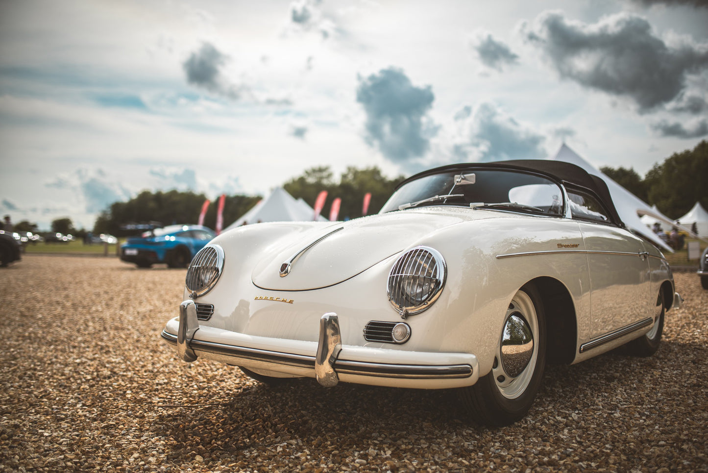 White Classic Porsche 356 Convertible. Photography print, unframed. Automotive art print. Wall decor