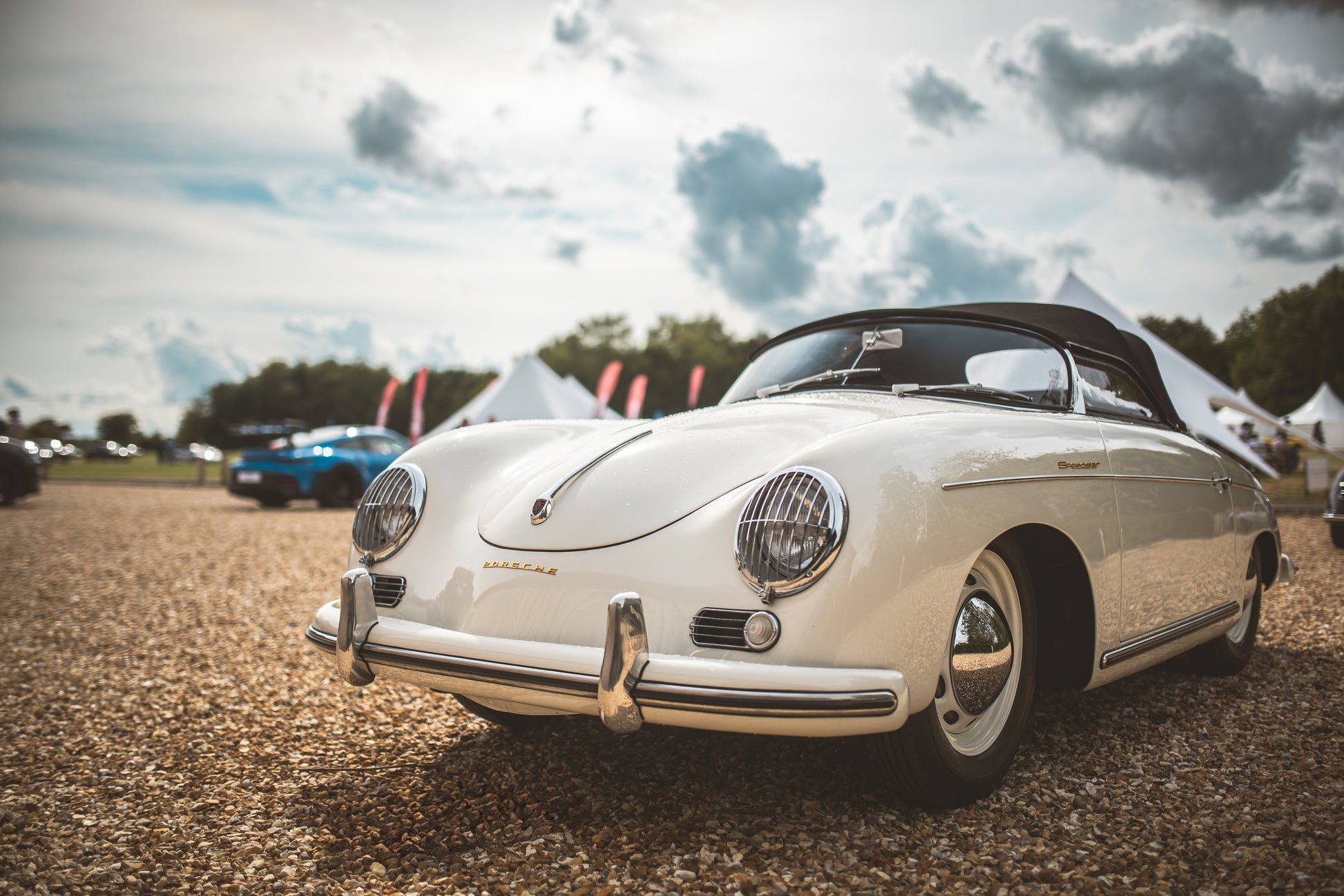 White Classic Porsche 356 Convertible. Photography print, unframed. Automotive art print. Wall decor