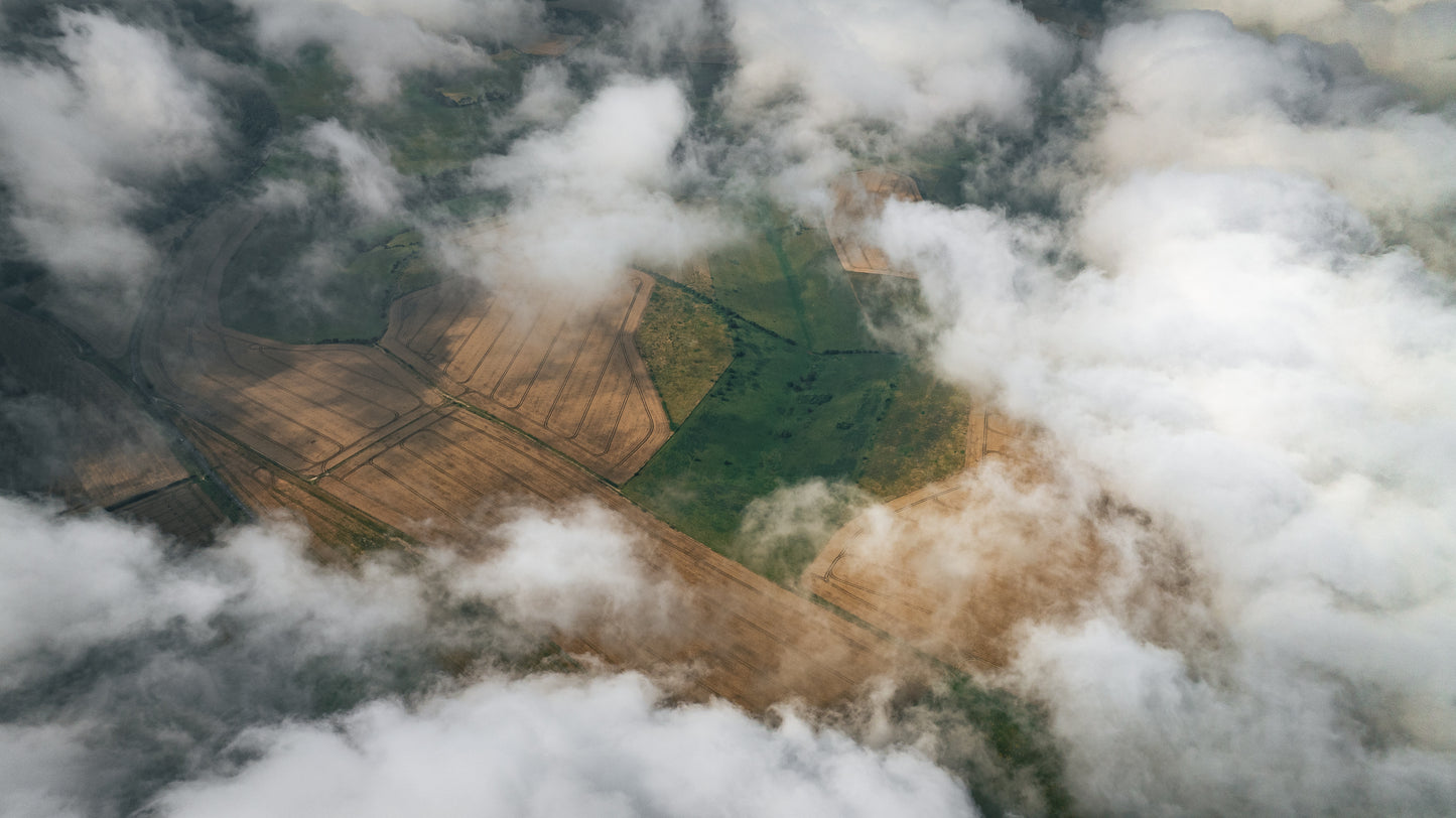 Aerial drone photography, flight above Ditchling Beacon, Brighton, East Sussex. Framed or unframed photography art.