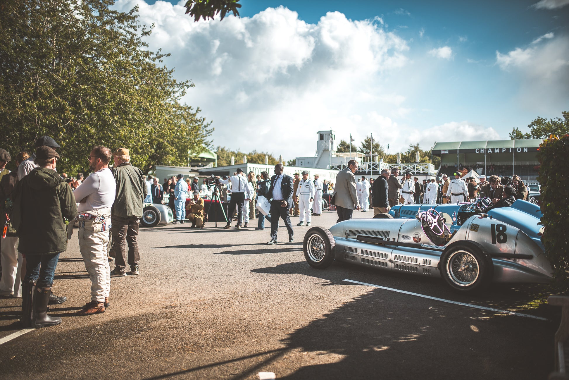 Classic vintage race cars on a pit stop race preparation, photo print, unframed wall decor