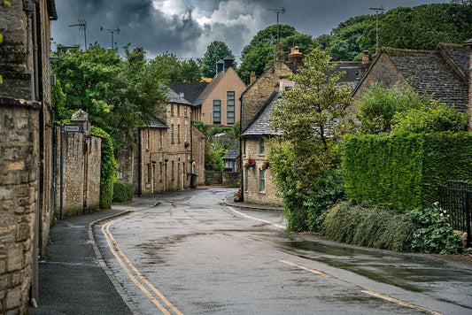 Walk through historic town of Northleach, Cheltenham, Cotswold, UK. Print of framed photography art, wall decor.