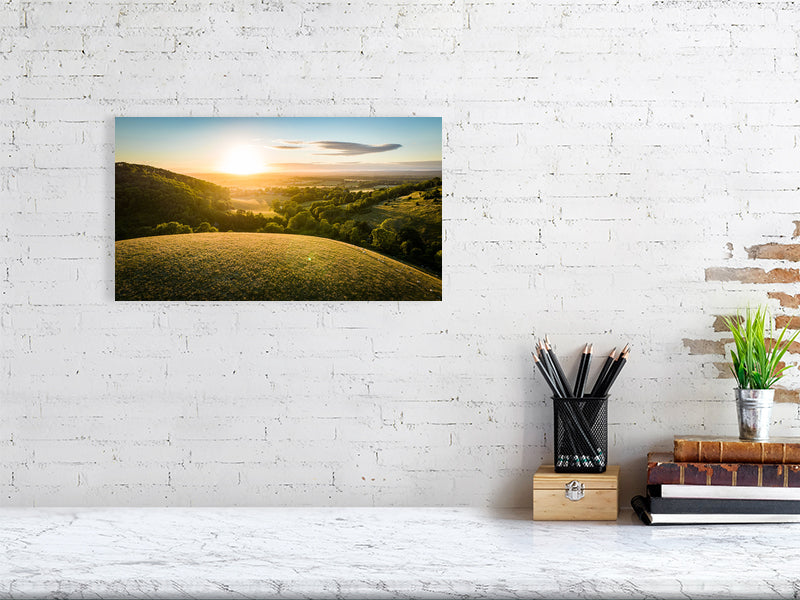 Sunset watch on a hills of Devil's Dyke on a Spring evening. Print or framed art photography.