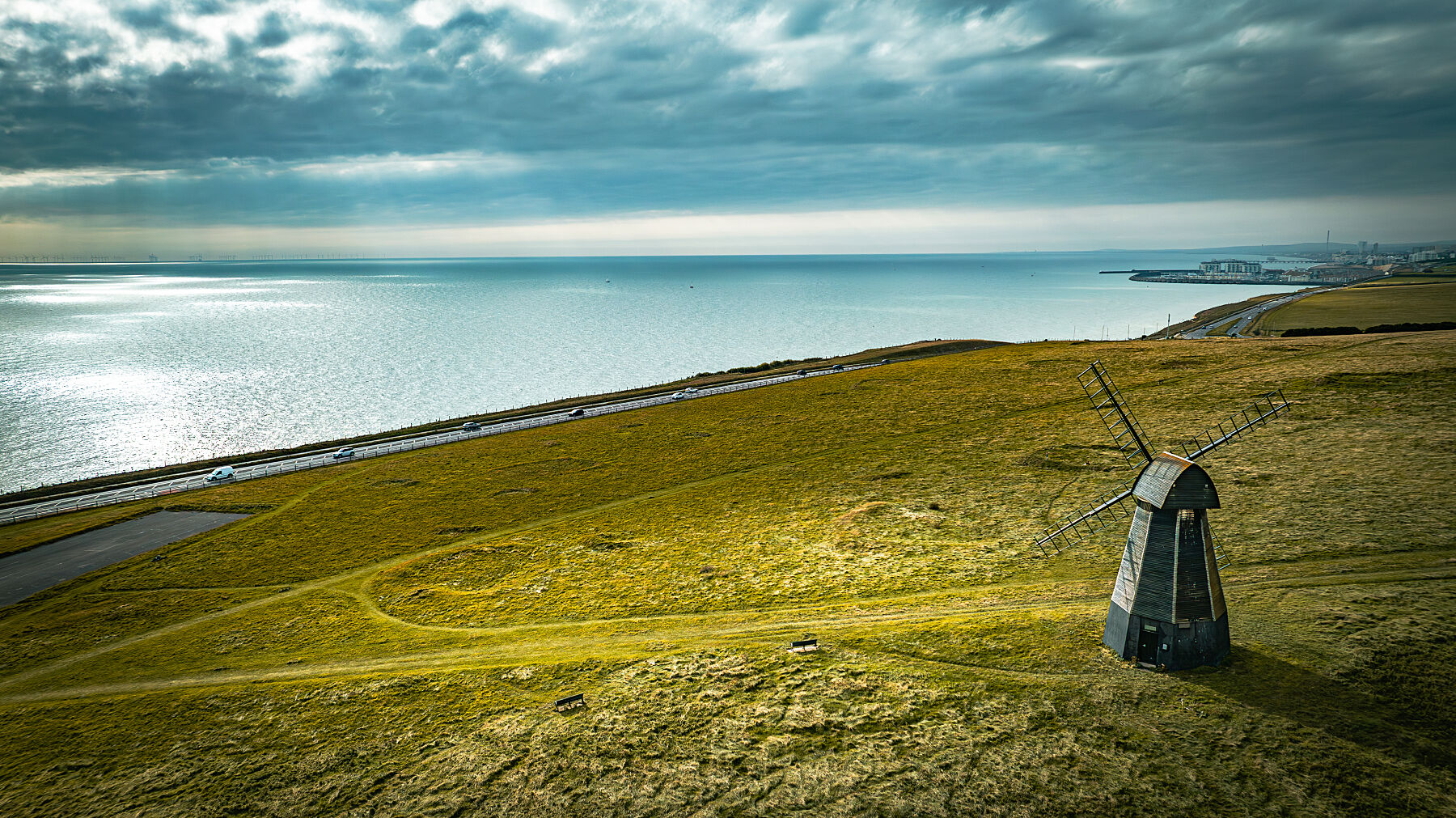 Lonely windmill on shores of England. Rottingdean, Brighton. Print or framed photography art.