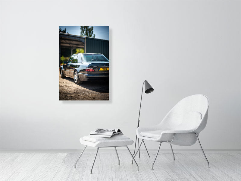 Classic Mercedes-Benz E-class W124 E500 equipped with M119 V8 engine. Print or framed art photography.